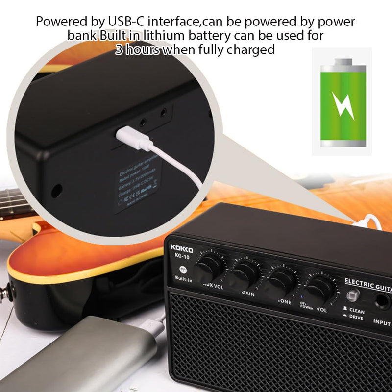 Guitar Amplifier Small Electric Guitar Amp 10W Mini Portable Guitar Practice Speaker for Daily Practice Street Performances Rechargeable Portable Audio Supports BT/Headphone Connection