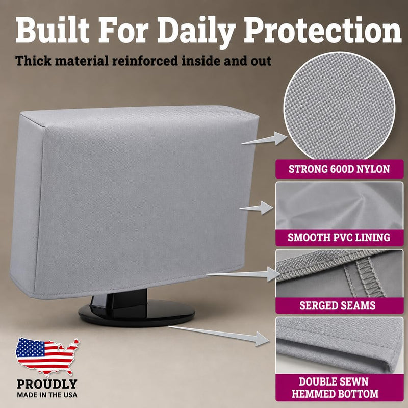 DigitalDeckCovers Computer Monitor Dust Cover, 22 to 24 Inch | Multiple sizes, Flat Screen Protector, Antistatic, Water Resistant, Heavy Duty Premium Fabric, Silver Fits 22 to 24" LCD