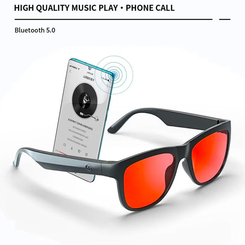 GS01 Smart Bluetooth Sunglasses, Audio Sunglasses with Speaker,Polarized lens, Touch Control, Open Ear Music and Hands-Free (Black+ Red)