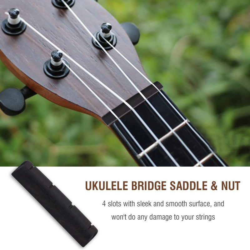 VGEBY Ukulele Bridge Saddle, Guitar String Ebony Saddle and Nut for 4 String Guitar Replacement Parts Played Accessories
