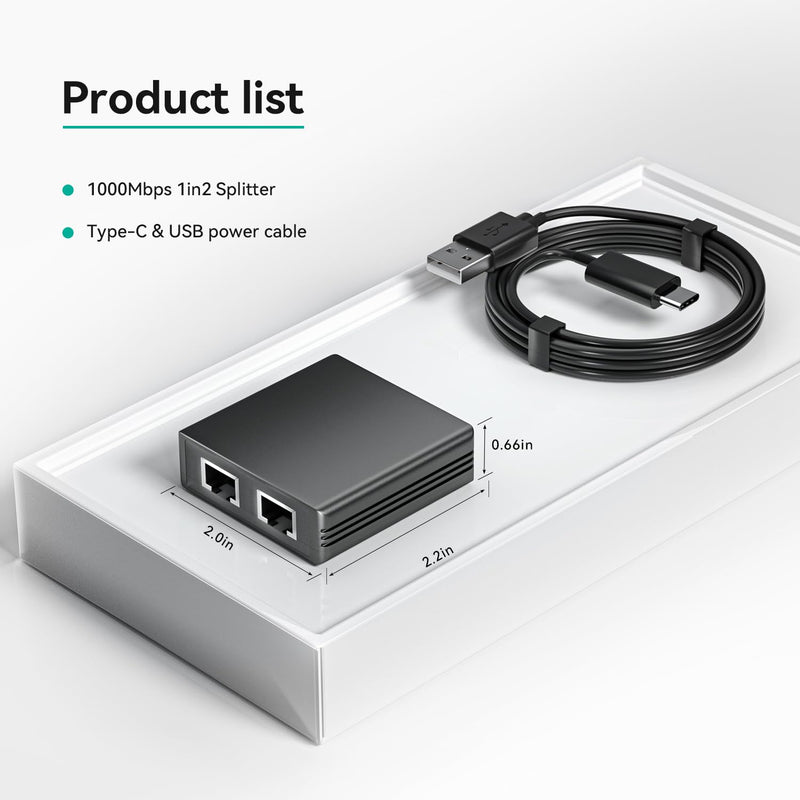 2 Port Gigabit Ethernet Switch, 1000Mbps Network Switch Adapter, Easy LAN Expansion for PC Router, Plug & Play, Stable Wired Connection, RJ45 Cat5/6 Compatible | [DUAL ACTIVE PORTS] Expand 1 RJ45 port into 2 Gigabit Ethernet connections for simultaneou...