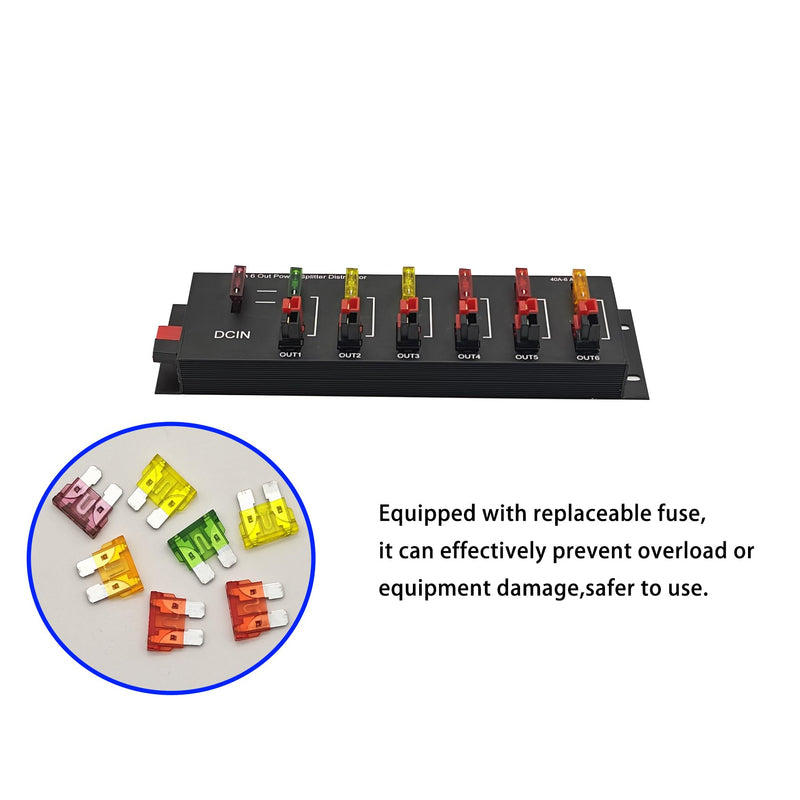 6 Out Power Pole Distribution Block Power Splitter Distributor Source Strip | 1 in 6 out Connector Power Divider Power Board 40Amp 1-6
