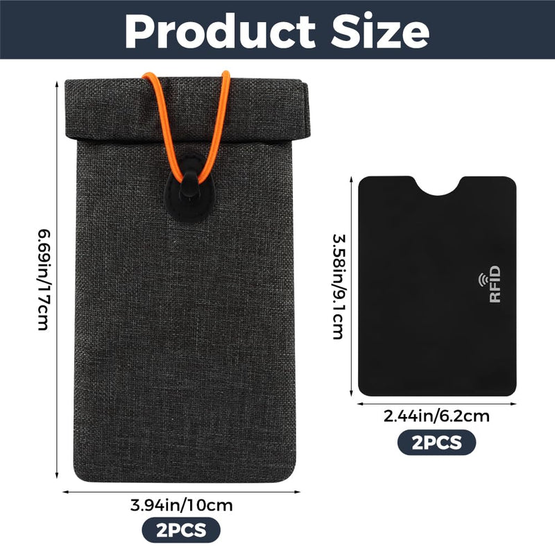 Faraday Bags for Phones, 2 PCS Signal Blocking Pouch with RFID Card Sleeve, Faraday Cage Bag, Privacy Protection Storage for Key Fob, Phone, GPS, NFC Devices Gray