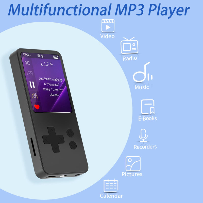 [AUSTRALIA] - 32GB MP3 Player with Bluetooth 5.2, 1.8 inch Screen Portable Music Player for Kids, with Built-in HD Speaker, FM Radio, HiFi Sound, Voice Recorder, Supports Expanded Up to 256GB(Gary) Gary 32GB 