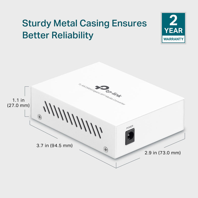 TP-Link Gigabit SFP to RJ45 Media Converter(TL-MC200) | Fiber to Ethernet Converter, Plug and Play, Durable Metal Casing, Versatile Compatibility, Auto Negotiation, UL Certified