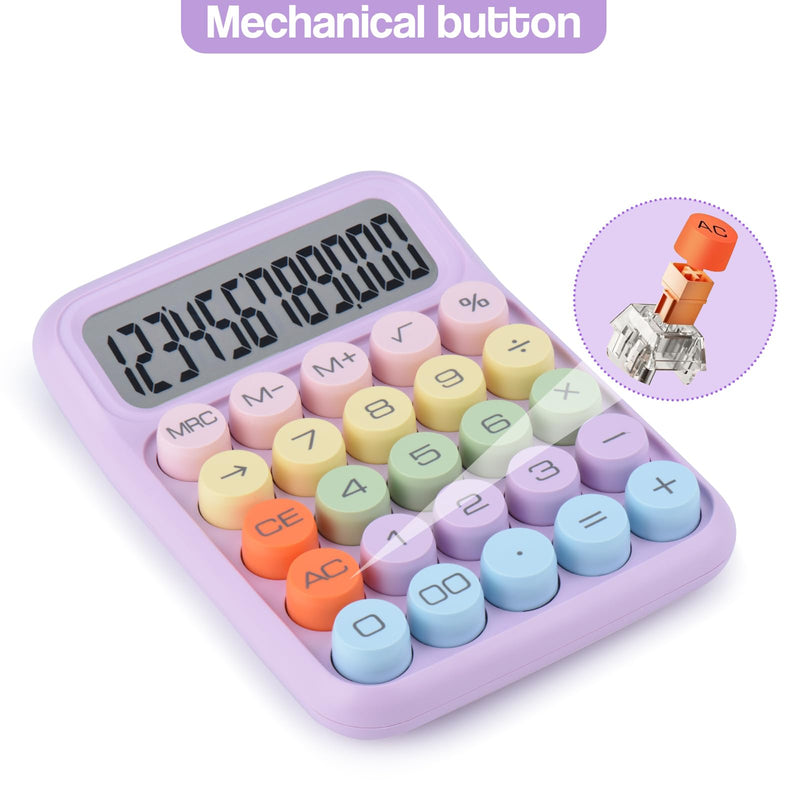 Mechanical Pushbutton Calculator,12 Digit Large LCD Display,Big Buttons Easy to Press,Colorful Candy Calculator,Automatic Sleep,with Battery.for Office,School, Home. (Purple) purple