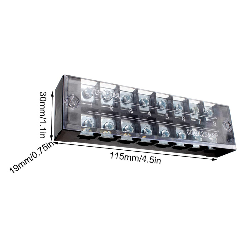 SRJQXH 2 Piece 8 Bit Screw Terminal Strip Set, 600 V 25 A Double Row Screw Terminals, Pre-Insulated Terminal Barrier Strip with Protective Case, for Household Appliances, Electronic Circuit