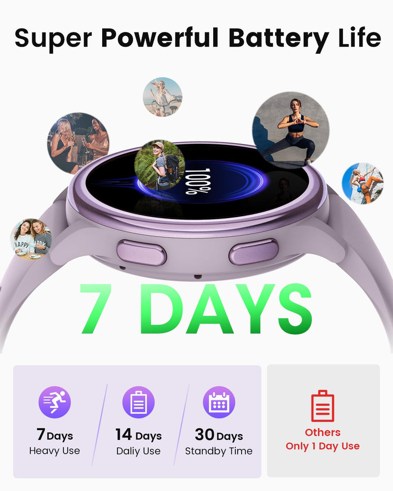 Smart Watches for Women(Answer/Make Calls), 1.27'' AMOLED Screen Activity Trackers with Heart Rate/Sleep/SpO2 Monitor, Smartwatch for iPhone/Samsung/Android,120+ Sport IP68 Fitness Watch 2Bands Violet