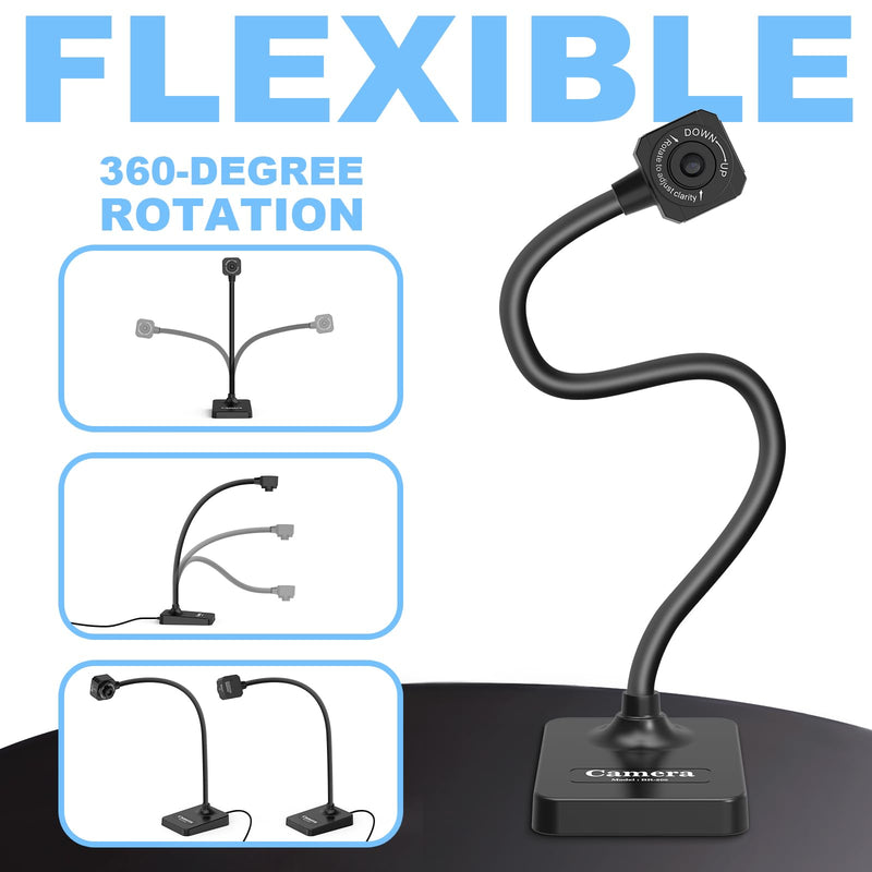 USB Document Camera for Teachers, 1080P Manual Focus Webcam with Microphone, Foldable, Compatible with Mac/Windows/Chromebook
