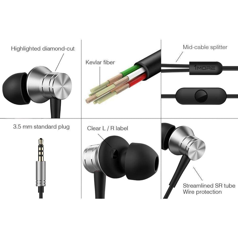 1MORE E1009-SV Piston Fit in-Ear Earphones Fashion Durable Headphones with 4 Color Options, Noise Isolation, Pure Sound, Phone Control with Mic for Smartphones/PC/Tablet, Silver