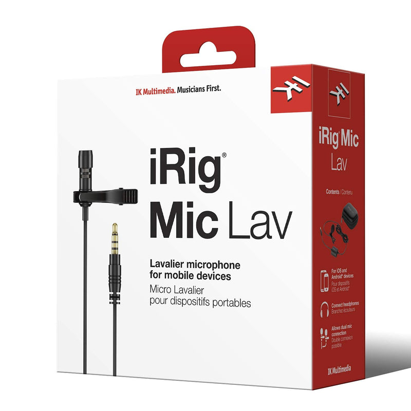 IK Multimedia iRig Mic Lav Lapel Microphone, omnidirectional Condenser lavalier Microphone with 1/8" TRRS Jack, Headphone Out and Daisy-Chaining for iPhone, iPad, Android, Mac, PC Single