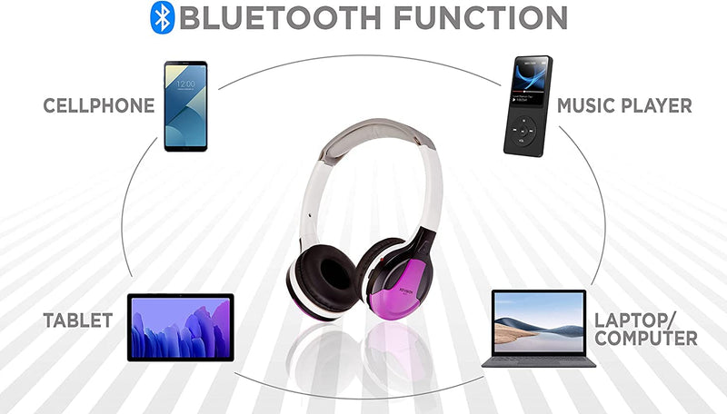 IR630PR Universal IR Wireless Foldable Headphones - Purple Wireless Bluetooth-Enabled Lightweight Portable for iPhone, Car, Kids Wireless Headphones for Universal Car Entertainment System