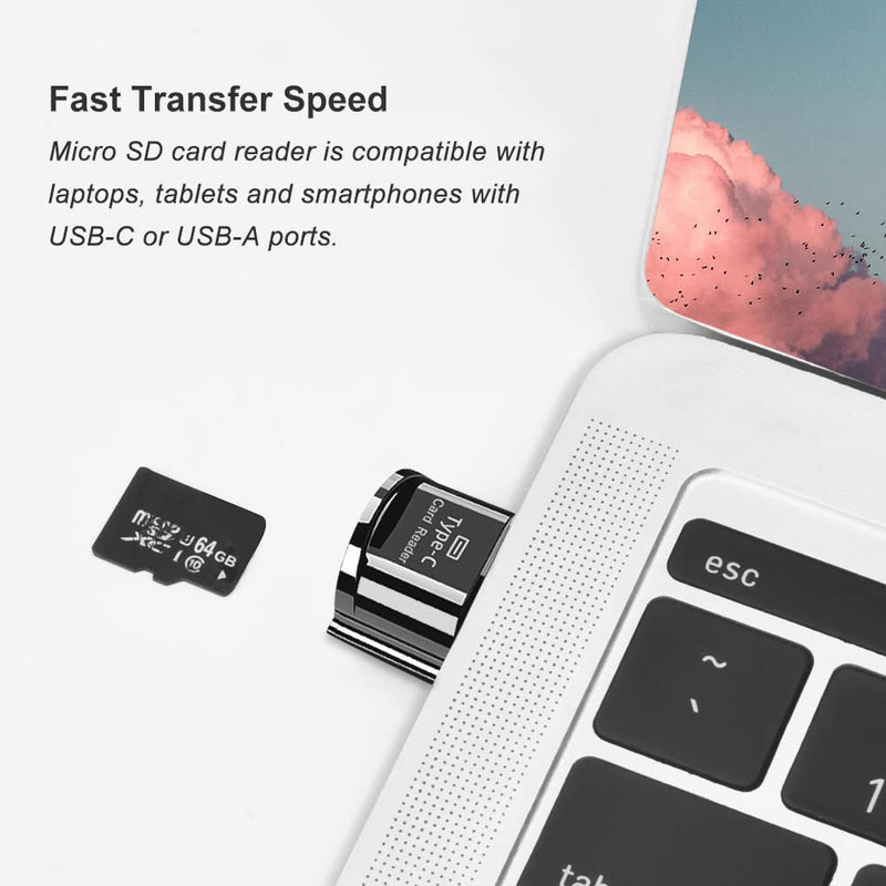 Micro SD Card Reader, BorlterClamp USB C TF Card Reader, USB C to Micro SD Memory Card Reader with USB C to USB Adapter, Compatible with MacBook, Laptops, Galaxy Phones and More