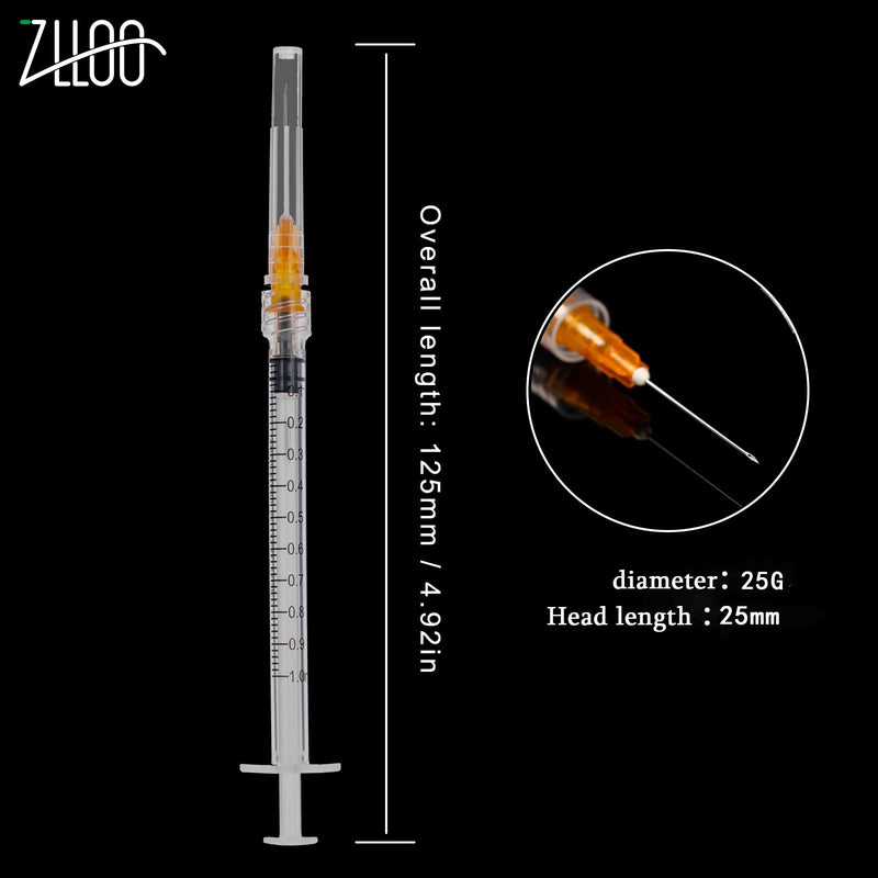 1ml/cc Plastic Tube with 25G-25mm Head, Disposable Luer-Lock Independent Packaging, Easy to Use (Pack of 100) 100 Items