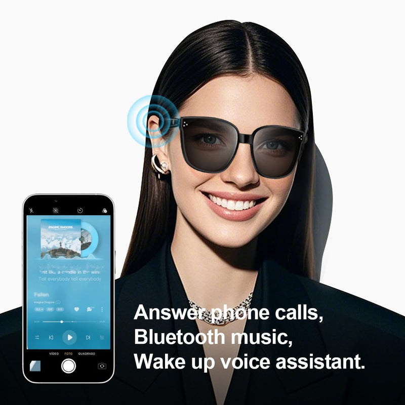 Bluetooth smart sunglasses, audio glasses, nylon lenses, built-in microphone and speaker, UV protection, voice assistant for women Bluetooth glasses