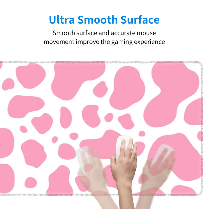 Pink Cow Print Gaming Mouse Pad Large XL Desk Mat Long Extended Pads Big Mousepad for Home Office Decor Accessories 31.5 X 11.8 Inch Pink Cow Print