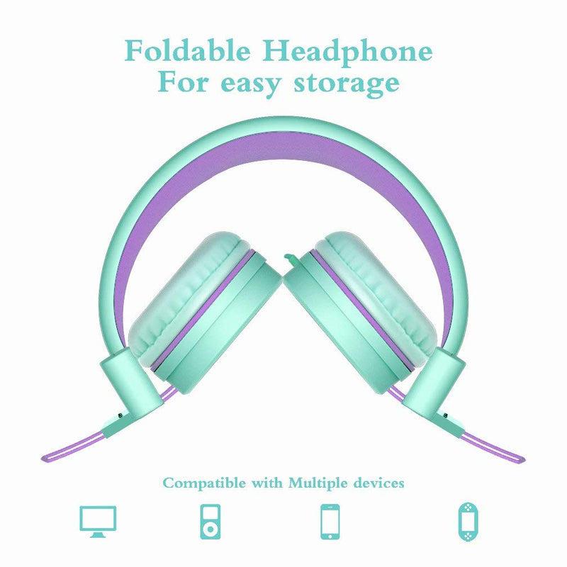 [AUSTRALIA] - ELECDER i37 Kids Headphones Children Girls Boys Teens Foldable Adjustable On Ear Headphones 3.5mm Jack Compatible Cellphones Computer MP3/4 Kindle School Tablet Green/Purple 