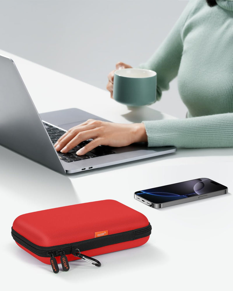 Large Hard Carrying Case - Universal Electronic Organizer Storage Case Bag - Black + Pure Red