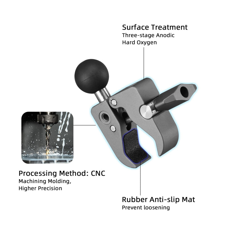 FANAUE Handlebar Base Mount Strong Rod Clamp with 1'' Ball for Rails 0.5" to 2.0" in Diameter, Compatible with RAM Mounts B Size Double Socket Arm & Bike Motorcycle Phone Mount Holder