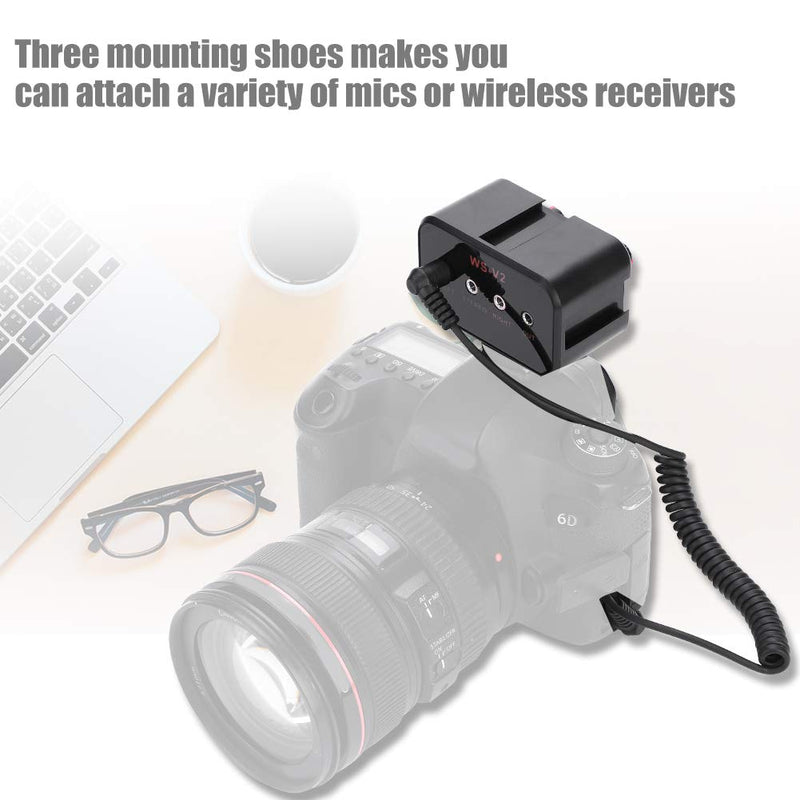 DSLR Cameras Audio Mixer Adapter, WS V2 Channel Small Microphone Audio Mixer for DSLR Cameras Mono 1/8inch(3.5mm) inputs/Stereo 1/8inch(3.5mm) Input / 1/8inch(3.5mm) Stereo
