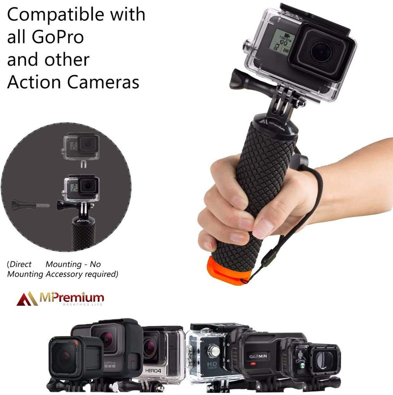 Waterproof Floating Hand Grip Compatible with GoPro Hero 9 8 7 6 5 4 3 3+ 2 1 Session Black Silver Camera Handler & Handle Mount Accessories Kit for Water Sport and Action Cameras (Orange)