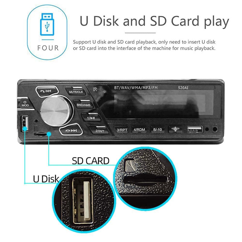 [AUSTRALIA] - 24V Car Radio Bluetooth Stereo MP3 Player Supports Hands-Free Calls FM Dual USB Ports TF AUX in Voice Assist File Reading Function with ISO Plug and Remote Control 