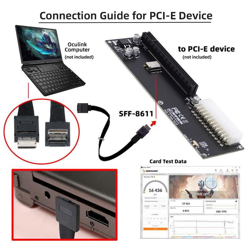 NFHK Down Angled 90 Degree OcuLink PCIe 4.0 PCI-Express SFF-8611 4i to SFF-8611 Data Active Cable for eGPU SSD 80cm