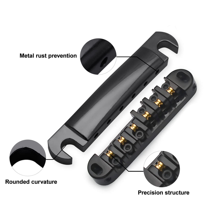 SAPHUE Adjustable Brass Roller Saddle Bridge ABR-1 Style Tune-o-matic Bridge Tailpiece Roller Saddle Bridge for GB LP Gear Replacement (black) black