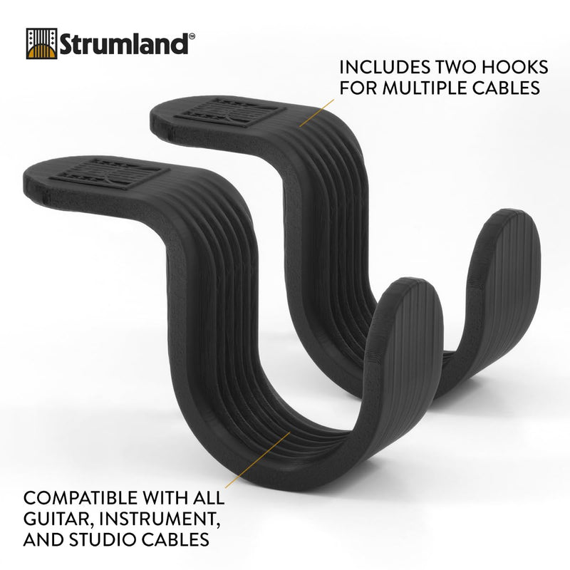 Strumland Music Cable Organizer Set (2-Pack) – Peel-and-Stick Cable Hooks for Guitar, Instrument, and Studio Cables, Adhesive Backing for Desks, Amps, & Surfaces (Black) Black
