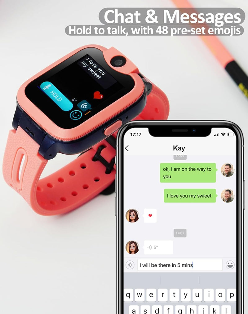 Easyfone KW2 4G Kids Smart Watch Phone with GPS Tracker, Calls, Chats, Pink | Smartwatch for Kids with Safe Calling, Activity, Parental Controls, SOS Button, Class Mode