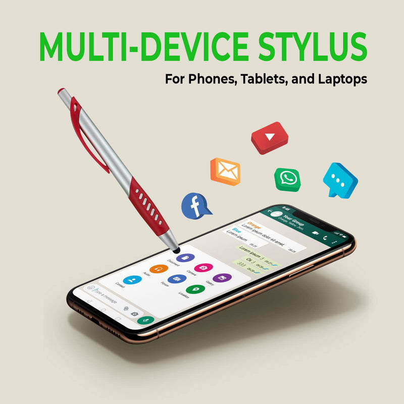 2 in 1 Capacitive Stylus & Ballpoint Pen Comfort Grip for Any Touchscreen Device, iPad, iPhone 6,6 Plus, iPod, Android, Galaxy, Dell, Note, Samsung (Silver-5 Pack) 5 Pack Silver