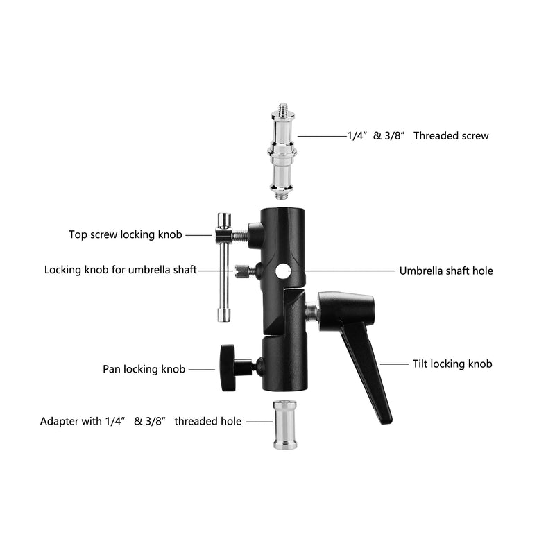 [AUSTRALIA] - Camera Flash Bracket with Cold Shoe Mount, Solid Metal Material, Adjustable Speedlite Swivel Light Stand Bracket with Umbrella Holder,1/4 to 3/8 Adapter Screw for Flashes Studio LED Lights 