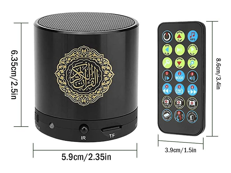 Portable Quran Speaker with Remote Control - MP3 Player, 18 Reciters & 15 Translations (Black)
