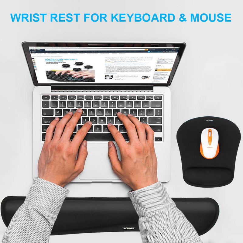 TECKNET Keyboard Wrist Rest and Mouse Pad with Wrist Support, Memory Foam Set for Computer/Laptop/Mac, Lightweight for Easy Typing & Pain Relief Ergonomic Mousepad (Black) Black