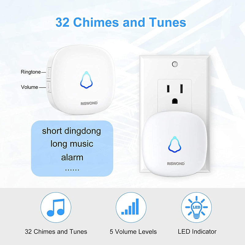 [AUSTRALIA] - Wireless Motion Sensor Door Chime: Business Entry Doorbell Indoor Motion Detector Alarm Buzzer Store Entrance Alert Bell (1000Ft Range, 32 Tunes, 5 Level Volume) 1 sensors 2 Receiver 2 Rreceivers 1 Sensor 