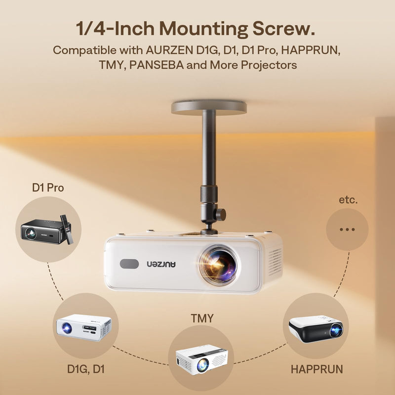 [AUSTRALIA] - Aurzen Ceiling Projector Mount Bracket, 360° Rotation & 90° Tilt, Adjustable 9"-15" Length, ¼-Inch Screw, Compatible with TMY, HAPPRUN, Yaber, Epson & Most Projectors Ceiling Mount 