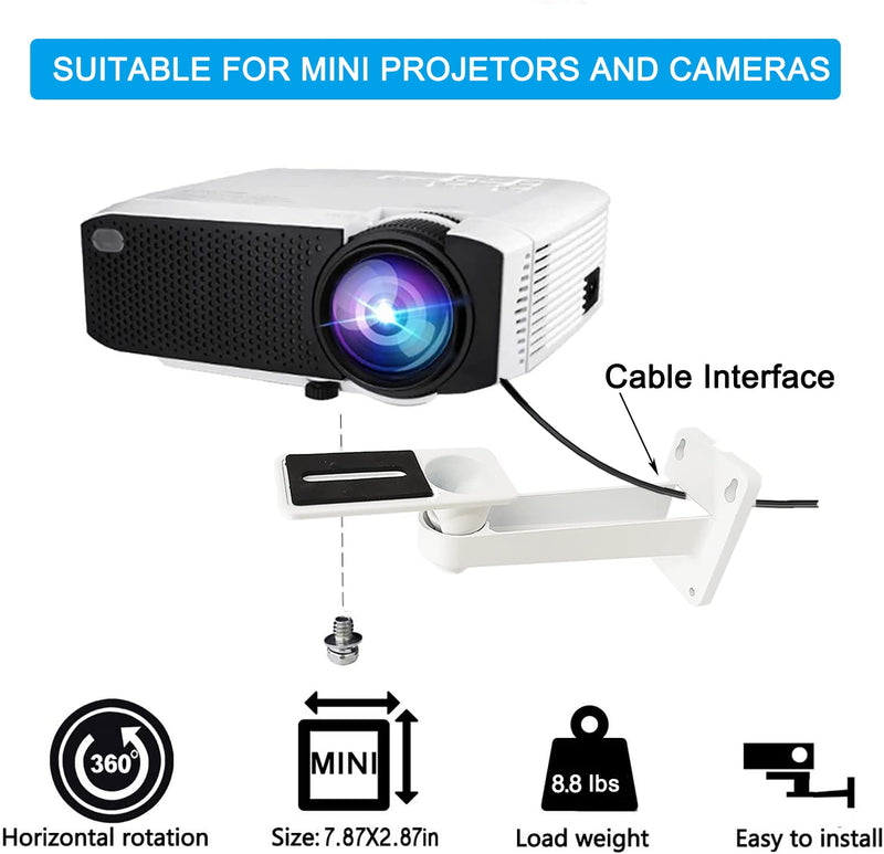 2-Be-Best Mini Projector Wall Mount Upgraded Angle Adjustable Projector Mount Length 7.9 in Rotation 360° Projector Mount Compatible with Most Mini Projectors
