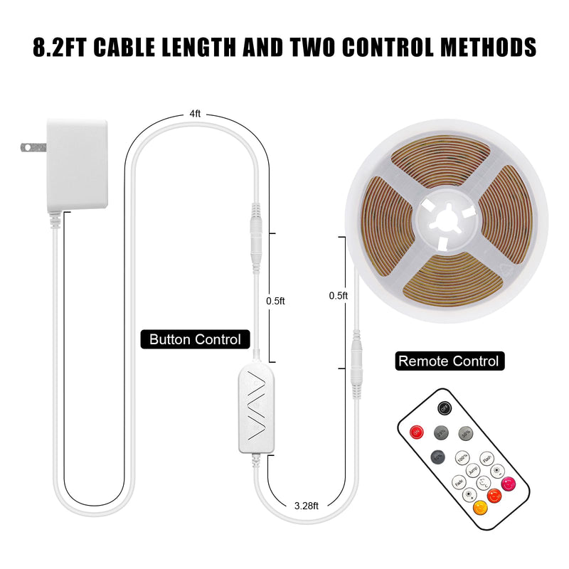 White COB Led Strip Lights Max with RF Remote, 16.4ft 3000K Dimmable Ultra Bright Warm White COB Light Strip, Adhesive Indoor COB Led Lights for Living Room, Shelf, Cabinet 3000K-Warm White