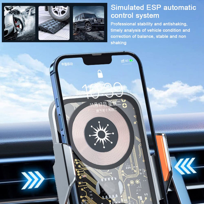 Wireless Car Charger Mobile Phone Holder Punk Cell Phone Mount Fast Auto Clamping Automatic Bracket Universal Dashboard/Windshield/Window for 5.74in-6.49in Phones (Grey) Grey