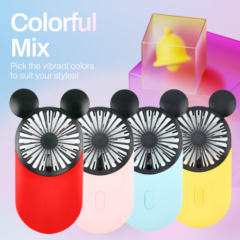 Cute Mouse Handheld Fan, Rechargeable USB Mini Fan(Red+Pink+Blue) | Ultra-Slim Wearable Handheld/Neck Design, 3-Speed Portable Pocket Size Personal Fan for Park, Travel, Concerts, Sports Events Red+Pink+Blue