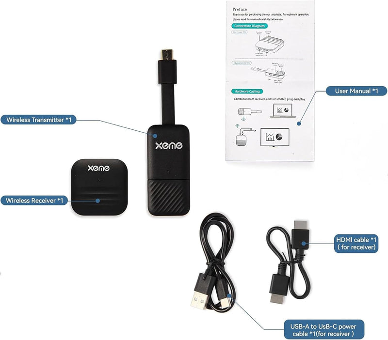 4K Wireless HDMI Display Dongle Adapter, Wireless Transmitter, Streaming Media Video/Audio/File HDMI Extender from Laptop, PC, Smartphone to HDTV Projector Monitor (Dual-Ended) dual-ended