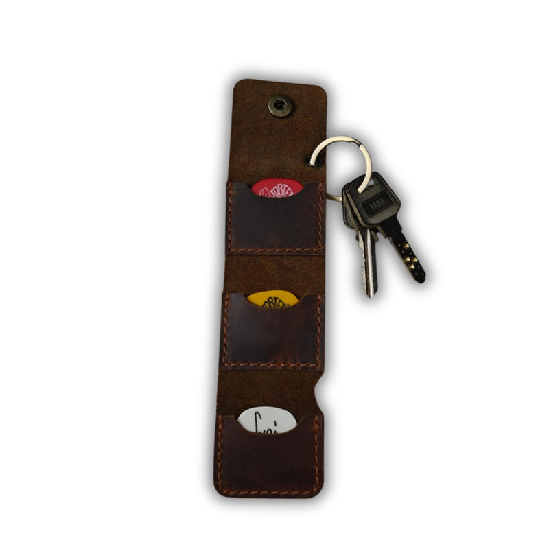 [AUSTRALIA] - Leather Guitar Pick Holder Case – Handmade Brown Guitar Pick Sleeve, Keychain Pick Bag, Gift for Guitarist, Pick Organizer Pouch (Brown) 