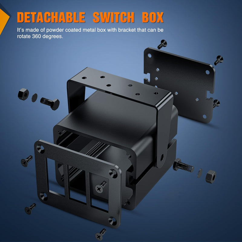 [AUSTRALIA] - Nilight 3 Gang Rocker Switch Box 3 Holes Panel Detachable Installation Housing Waterproof Aluminum Rotatable Mount Bracket 12V 24V DIY Toggle Switches Voltmeter USB Socket for Boats Cars RVs Trucks Black-Switch Box Only 