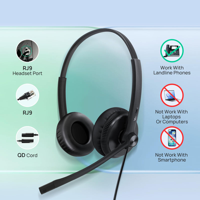 [AUSTRALIA] - Yealink Phone Headsets for Office Phones YHS34 QD to RJ9 Wired Headset Compatible with Poly Snom Grandstream Phones Desk Landline Headset with Microphone -Mono/72g/2.1m Cable Mono Convenient-YHS34 