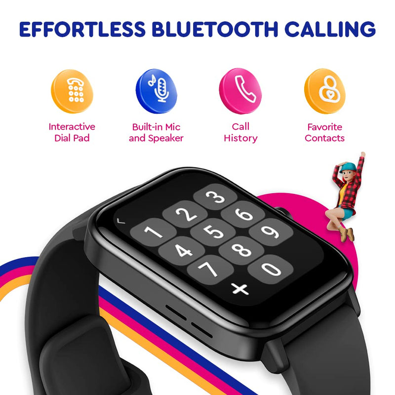 Ignite VeryFit Smart Watch for Men Women Fitness Tracker Watch (Black) | Alexa, Bluetooth Call, 1.85" Screen, Heart Rate, Oxygen Saturation, Stress, Sleep Monitor, Step Tracker, 60 Sports, IP68 Jet Black