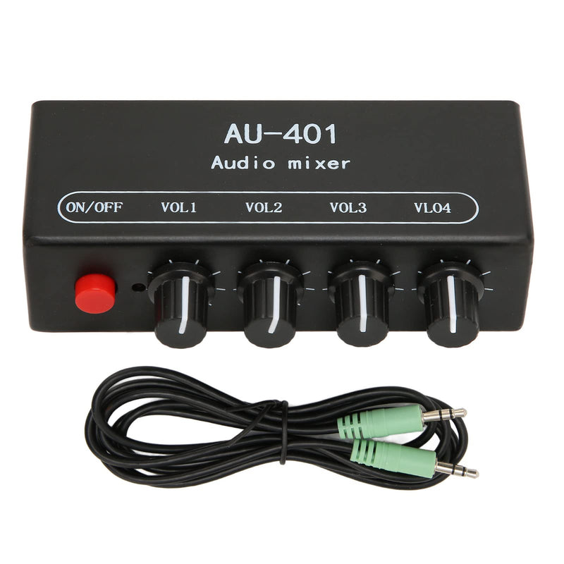 Audio Mixer, 4 in 1 Out Independent Volume Control 3.5mm Stereo Socket 2x Amplification Line Mixer Anti Interference Metal Housing Mini Audio Mixer for PC, Cell Phones, Laptops
