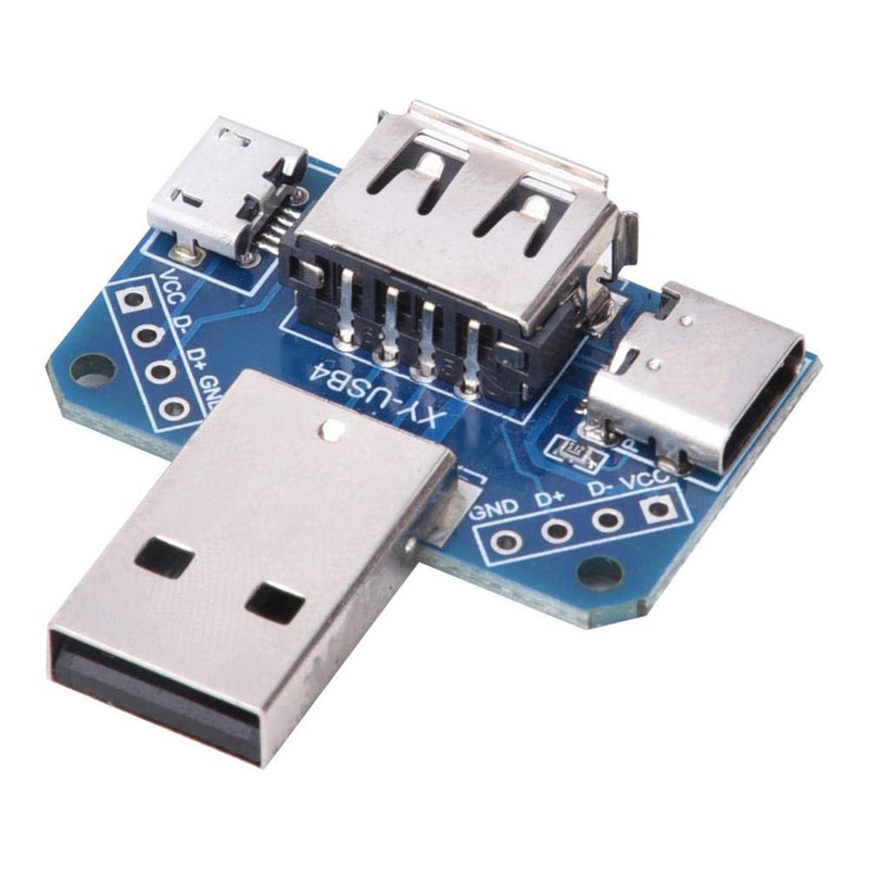 5pcs USB Adapters, Male to Female USB Connector DIP Adapter Branch Board 2.54mm 4P Micro Type-C Connector Converter