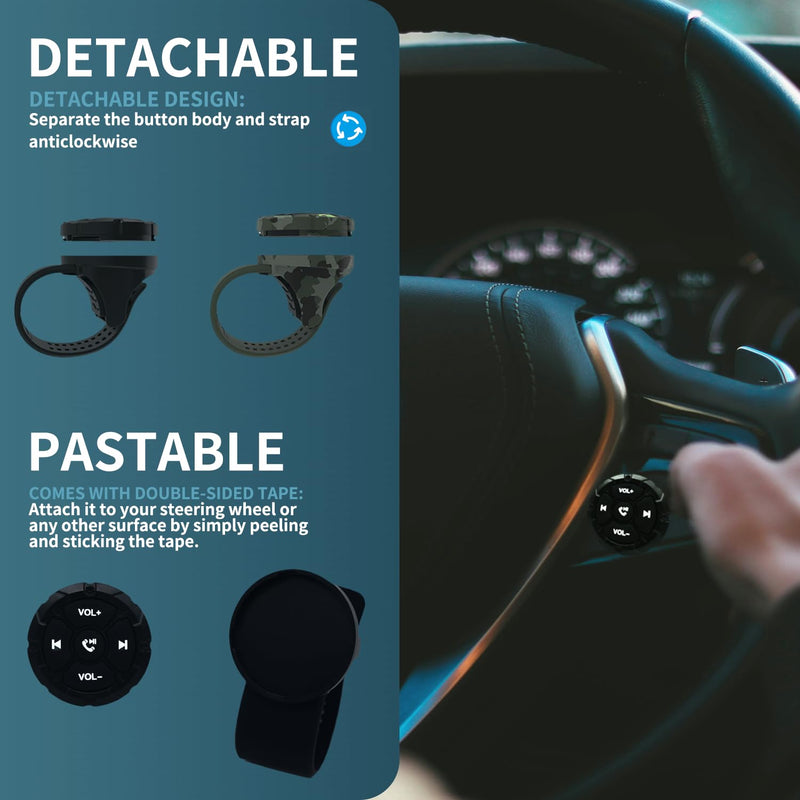 [AUSTRALIA] - Bluetooth Media Button Remote,Waterproof Wireless Music Controller for Car Bike Motorcycle,Steering Wheel Control Button Compatible for iPhone/Android Phone Black 
