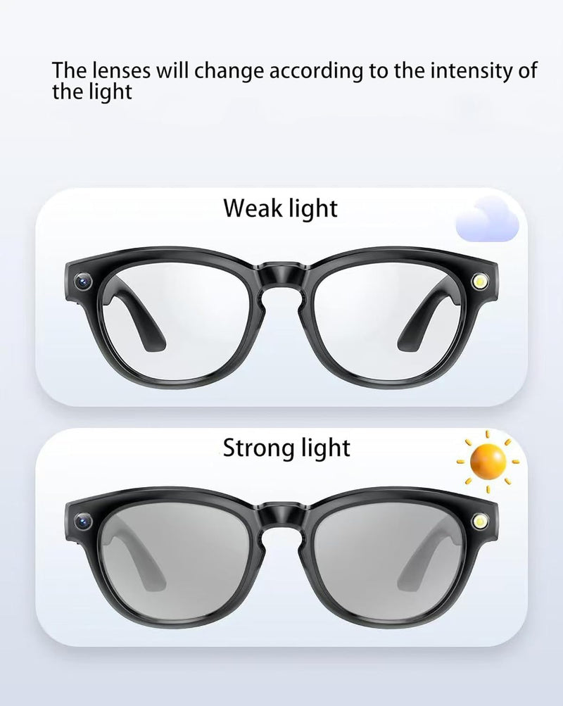 AI Smart Glasses with 2K Camera & Flash Light, Real-Time Translation | 100+ Language Translation, Bluetooth Music Calls, Photochromic Blue Light Filter Lenses, Hands-Free Wearable Eyewear