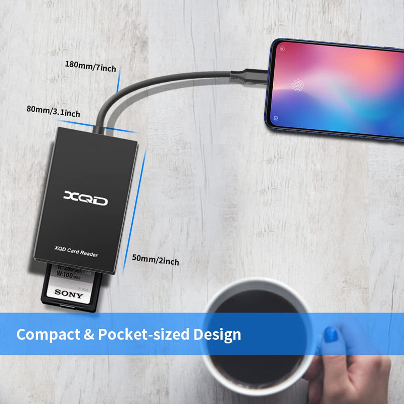 XQD Card Reader, USB C XQD SD Card Reader Sony XQD Reader 2 in 1 Memory Card Reader 5Gpbs Super Speed Compatible with Sony G/M Series, Lexar 2933x/1400x USB Mark XQD Card, SD/SDHC Card for Wins/Mac Black-C